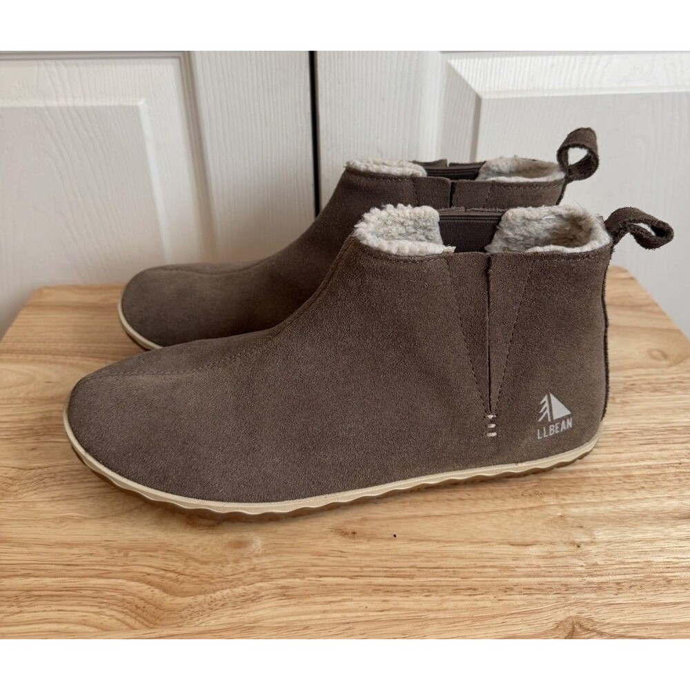 LL Bean Women's Brown Suede Fleece Lined Mountain Moccasin Slipper Boots Size 10